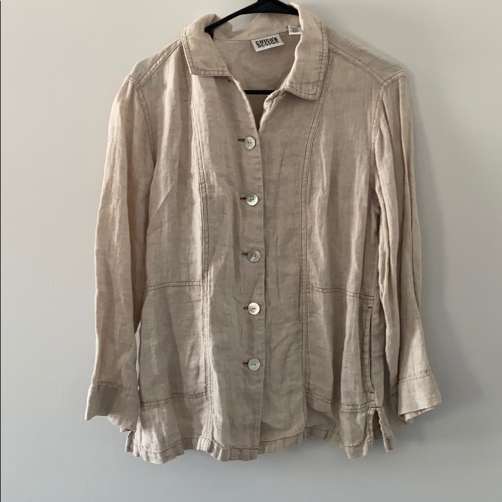 off white distressed button up